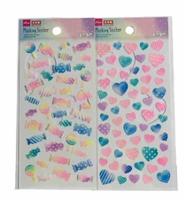 Sticker Sheet Set - Neon Rainbow Stickers, Tape Decal - Candy & Heart Series