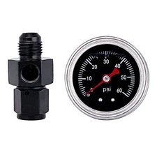 Liquid 0-60psi Fuel Pressure Gauge Regulator Gauge 1/8" NPT W/ 6AN Adapter