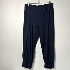 Vince Linen Blend Pants Size L Navy Blue Tapered Cuffed Leg Zip Hook Eye Closure
