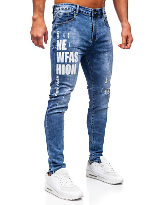 Denim Jeans Freizeithose Hose Clubwear Casual Motiv Aufdruck Herren BOLF Print
