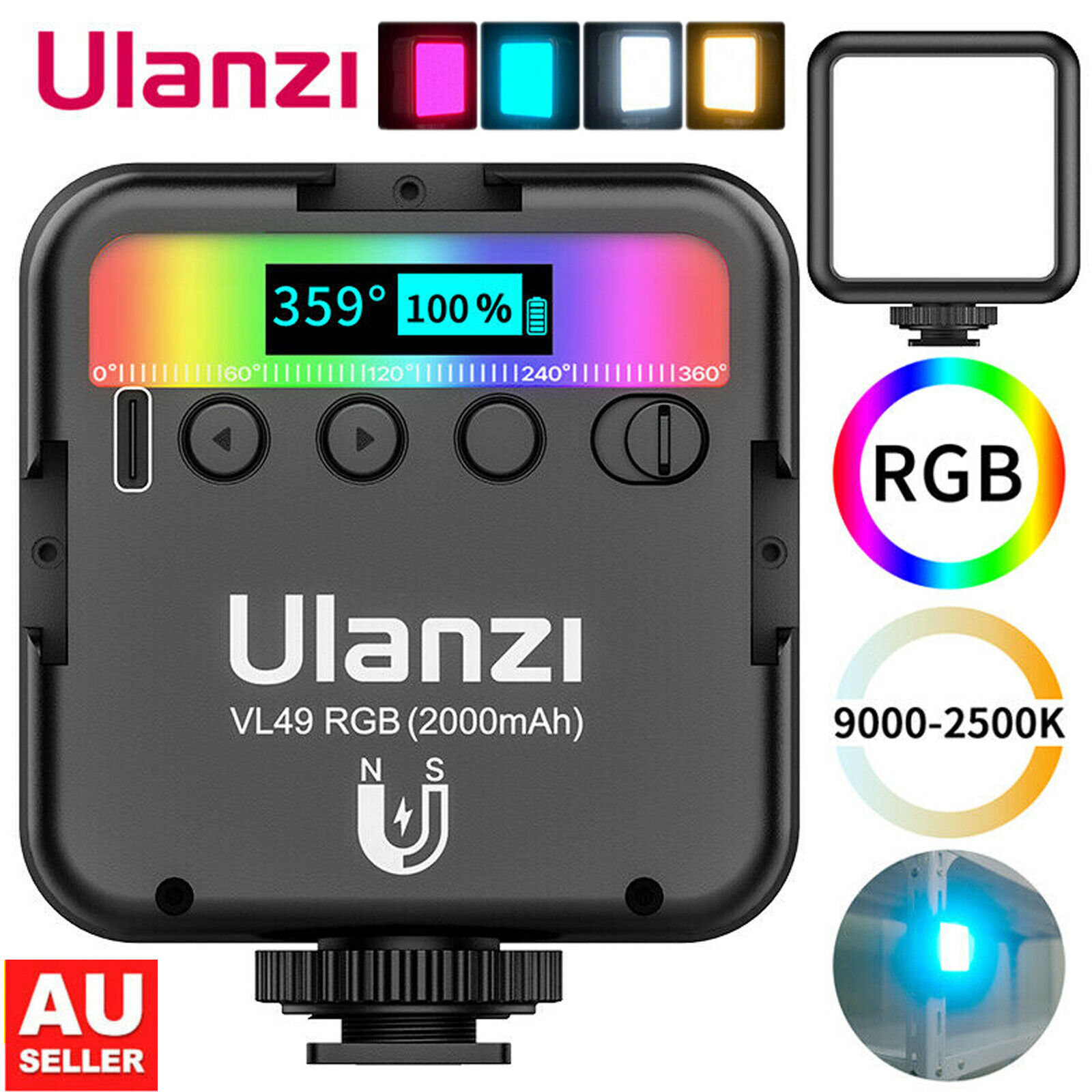 Ulanzi VL49 RGB Pocket LED Video Light 2500K-9000K Lamp For Photography Studio