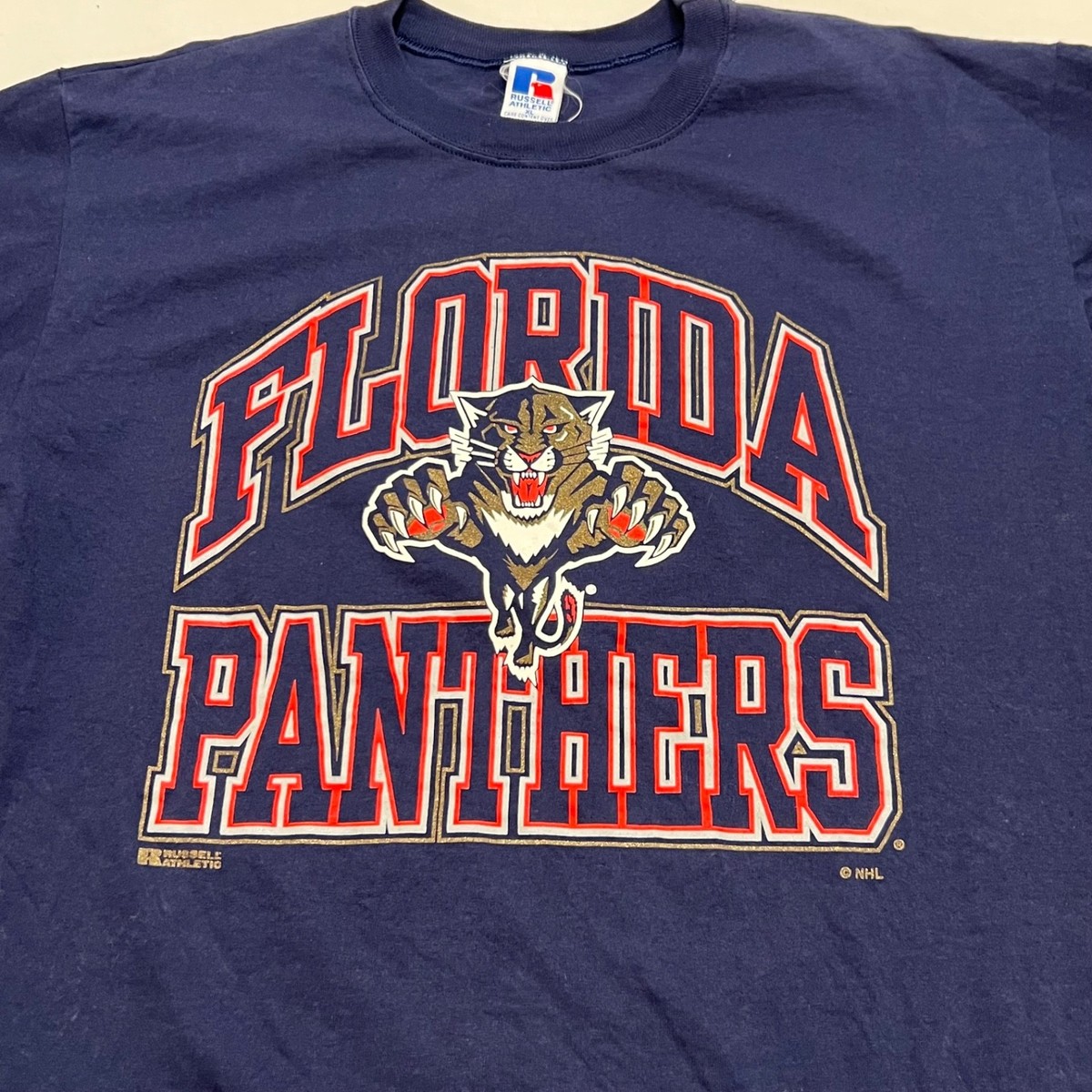 Vintage 1990s Florida Panthers NHL Tee Shirt Sz XL Glitter Graphic