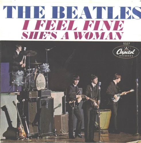 BEATLES--PICTURE SLEEVE  + 45--(I FEEL FINE)--PS--PIC--SLV