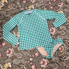 Crewcuts Gingham Print UPF 50 Rashguard Two Piece Swimsuit