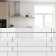 102-Piece Peel and Stick Wall Tile Glossy White 3x6 for Kitchen Bathroom Fire...