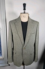 Moss Slim Fit Jacket Men's UK 42 Green Herringbone Wool Blend Half Lined Tweed