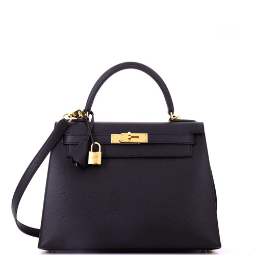 Hermes Kelly Handbag Black Epsom with Gold Hardware 28