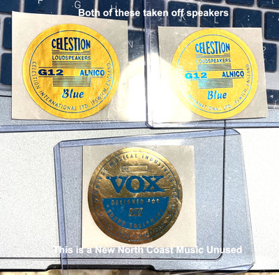 Celestion Speaker Foil Stickers (2) G12 Blues and (1) Vintage Vox Foil  3 pieces