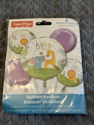 Fisher Price Hello Baby Shower Balloon Bouquet 5pc Birthday Party Decorations