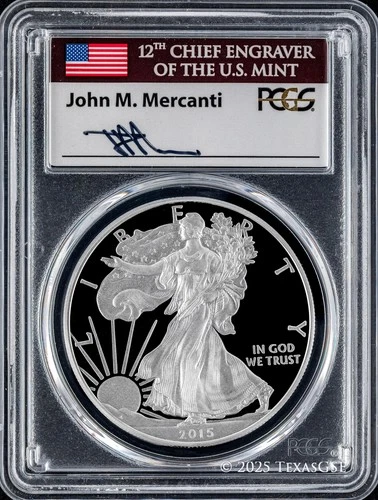 2015-W $1 American Silver Eagle PCGS PR70 - John M. Mercanti Signature