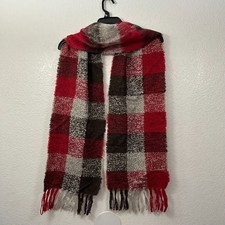 Donegal Design Scarf Red Plaid Irish Mohair Wool Blend Handwoven Ireland