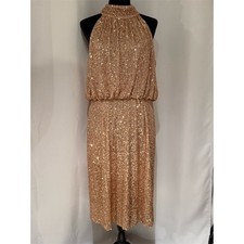 Eliza J Dress Womens Size 14 Gold Sequin Mock Neck Sleeveless Midi