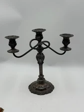 Beautiful Antique Silver Plated Baroque Candelabra  11x5x11.5”