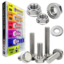 EEEEE Metric Hex Flanged Bolt Assortment M6 138pcs (304 stainless), Silver 