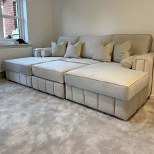 Luxury | Milano Cinema sofa |Full Back |Chaise End | Velvet Beige | Foot Stool