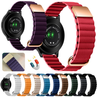 Universal Leather Magnetic Loop Watch Band Strap Quick Release 20/22mm Bracelet