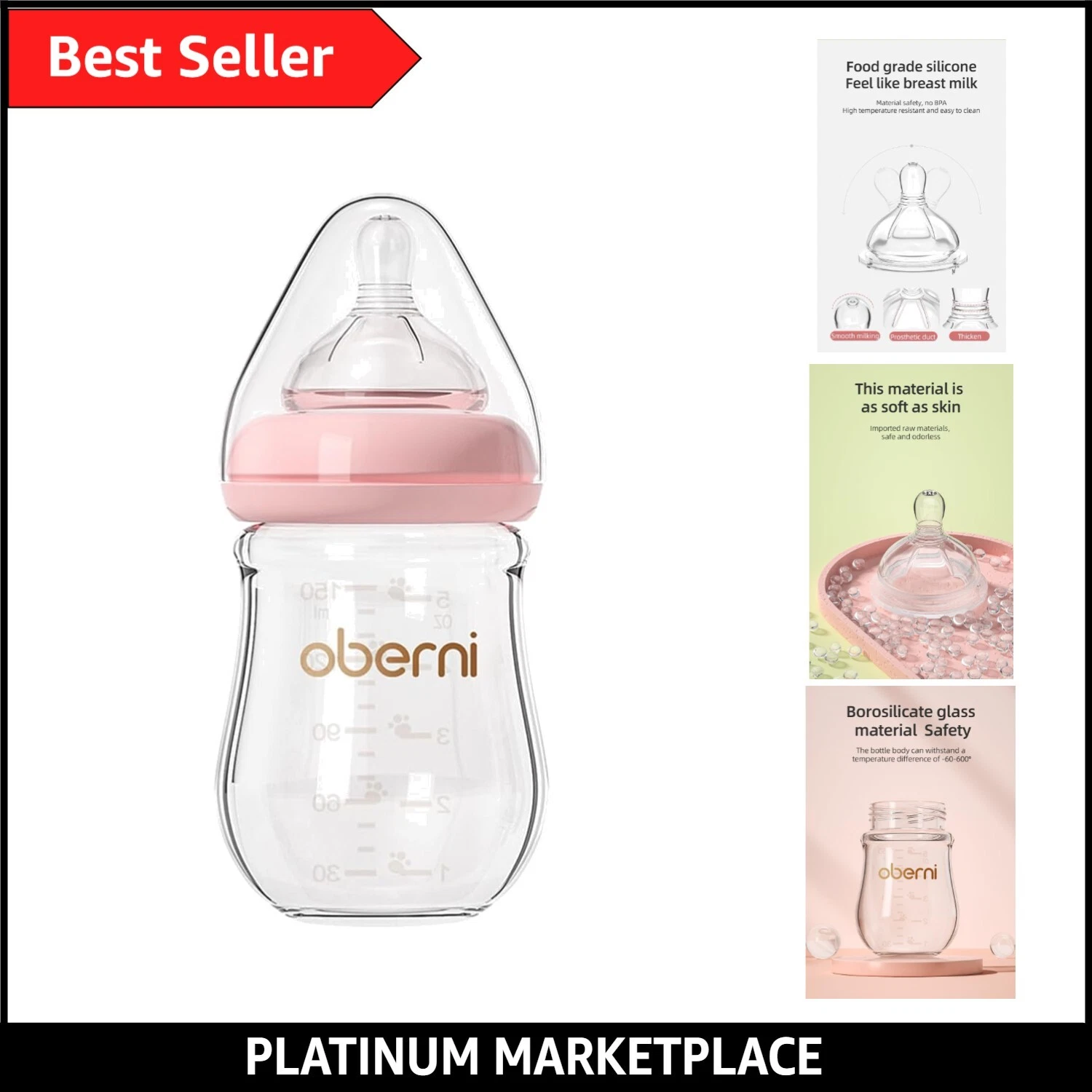 Anti-Colic Glass Baby Bottles with Slow Flow Breast-Like Silicone Teat, 150ml...