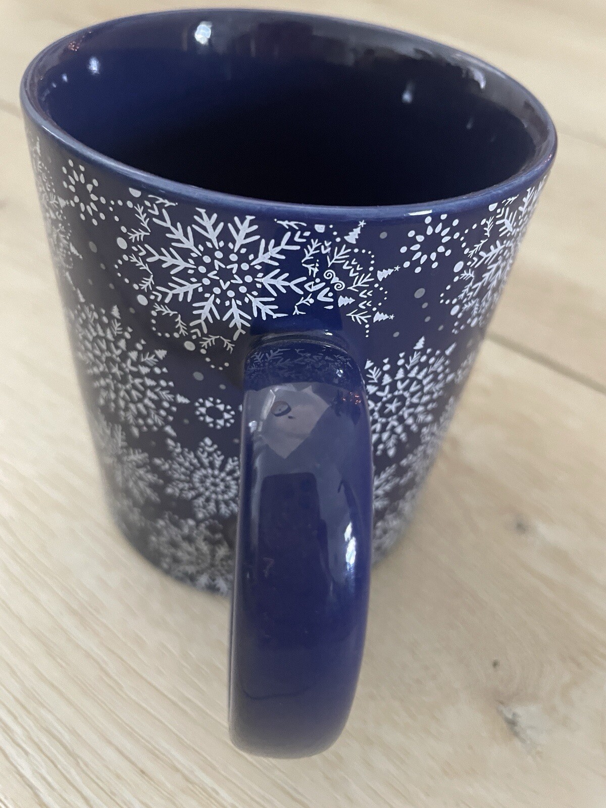 NEW Chic & Tonic Blue Mug Cup Winter Ceramic 16 oz White Snowflakes Christmas