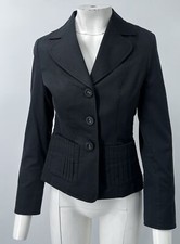 Escada Navy Blue Single-Breasted Pleated-Pocket Long Sleeve Blazer Jacket sz 36