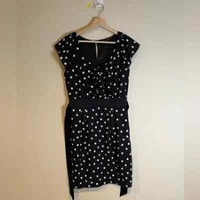 Express Women's Size 4 Black Cap Sleeve Polka Dot Belted Pencil black Dress