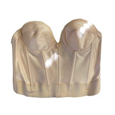 Vintage Carnival Long Line Corset Bustier BRA Strapless Buttercream Nylon Sz 36A