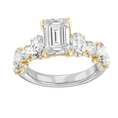 Diamond Wedding Ring 14k Multi Tone Gold 3.50 Ct Emerald Cut IGI GIA Lab Grown
