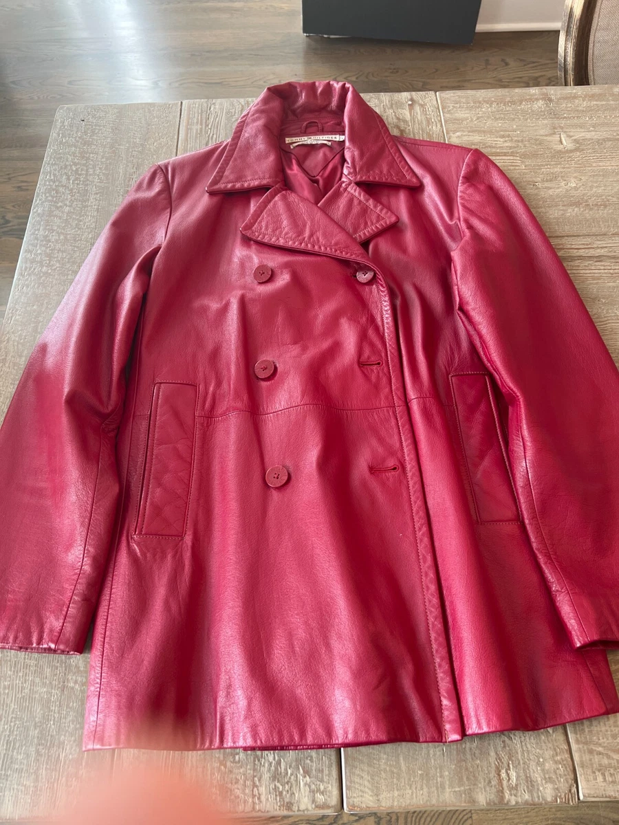 Tommy hilfiger red leather jacket sale