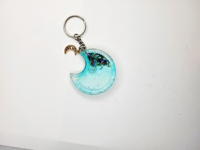 Handmade Quicksand Shaker Light Clear Blue Moon Charm Keychain