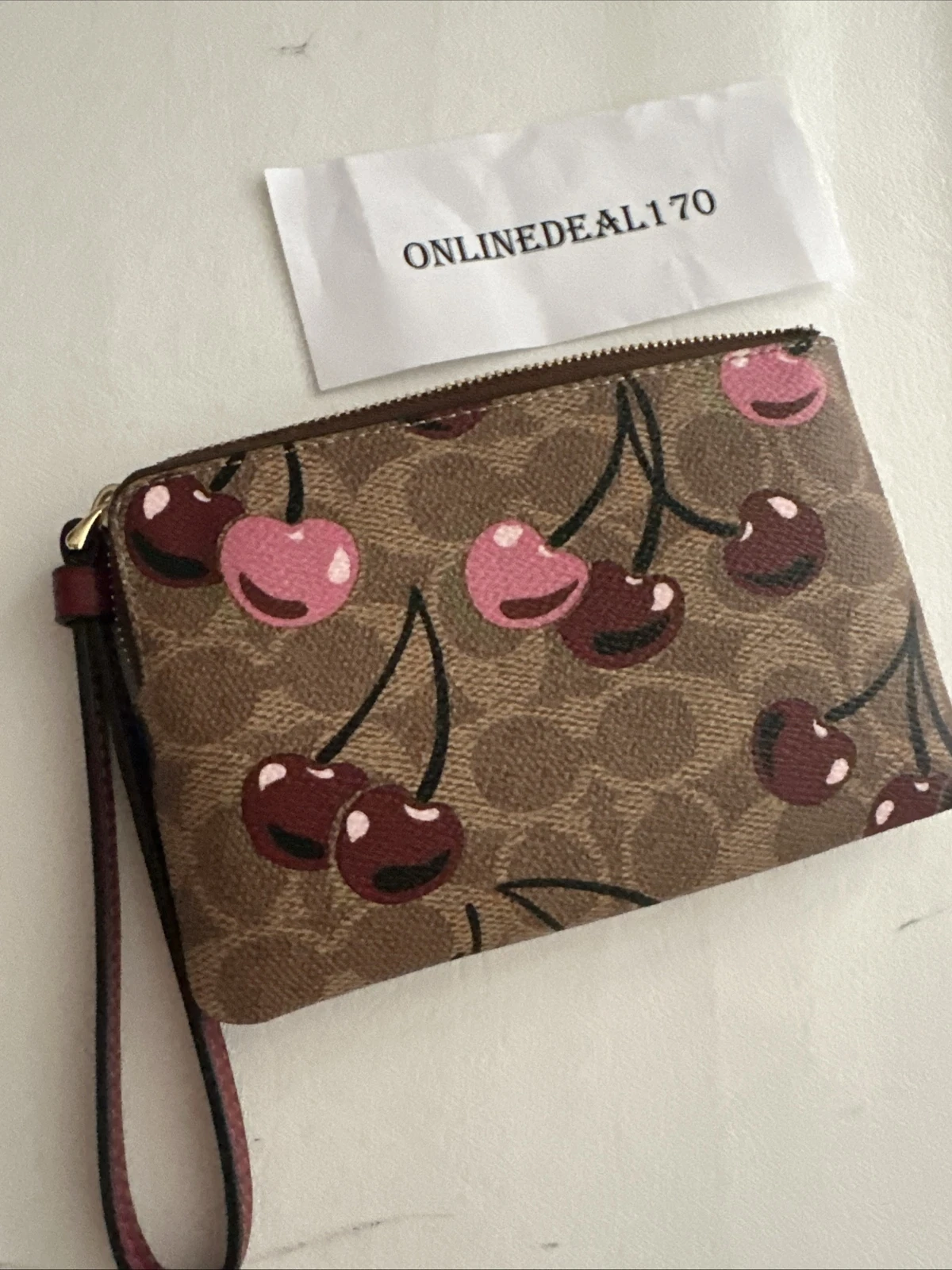 Borsa Coach CAA71 Gallery Tote Bag in tela firmata stampa ciliegia nuova CZ450 da polso