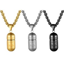 22" Stainless Steel Urn Necklace for Ashes Cremation Capsule Pendant Chain Men