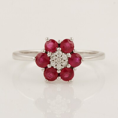 Vintage Lab Ruby Floral Cluster Ring 925 Silver Dainty Promise Jewelry Ring