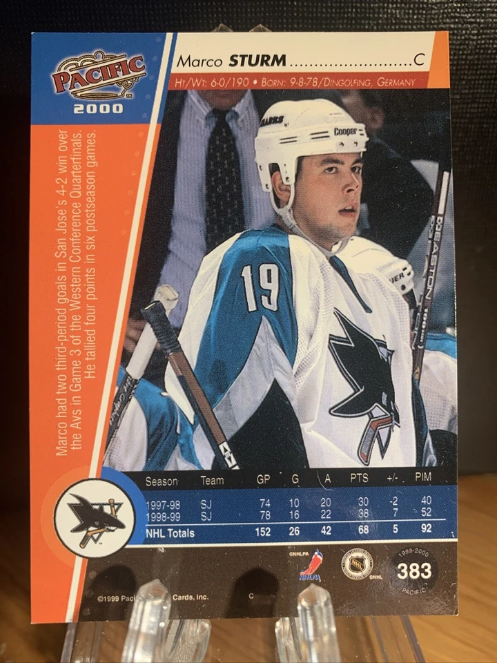 1999-00 Pacific Sharks Hockey Card #383 Marco Sturm - Image 2 of 2