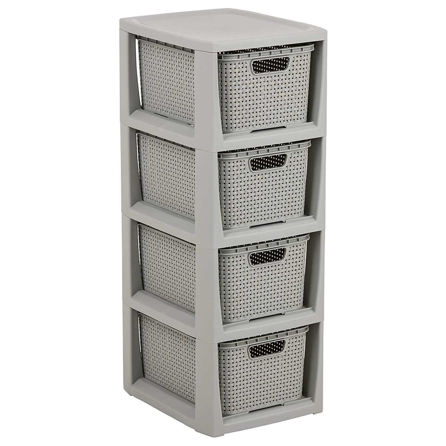 Étagère en rotin meuble de rangement 4 paniers 7 litres gris maison