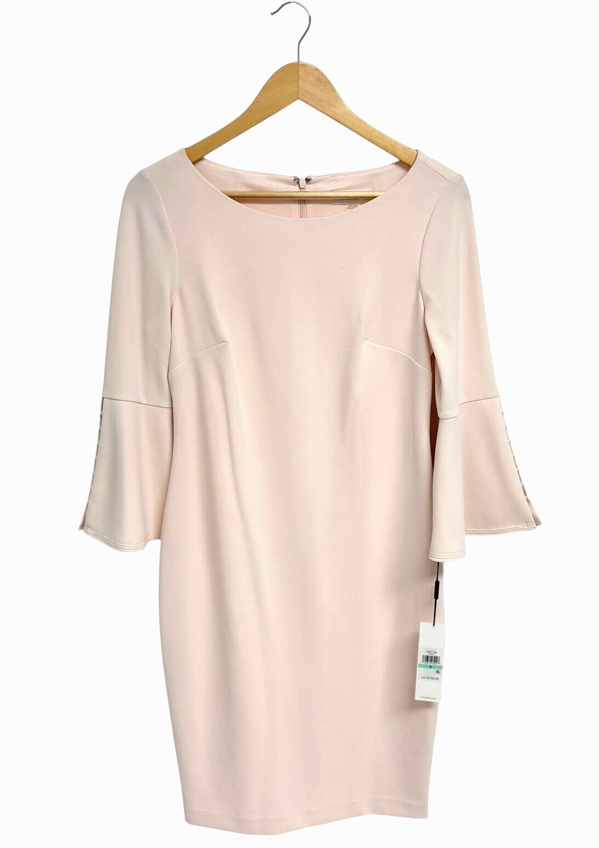 Calvin Klein women's sheath dress light pink belt pearl