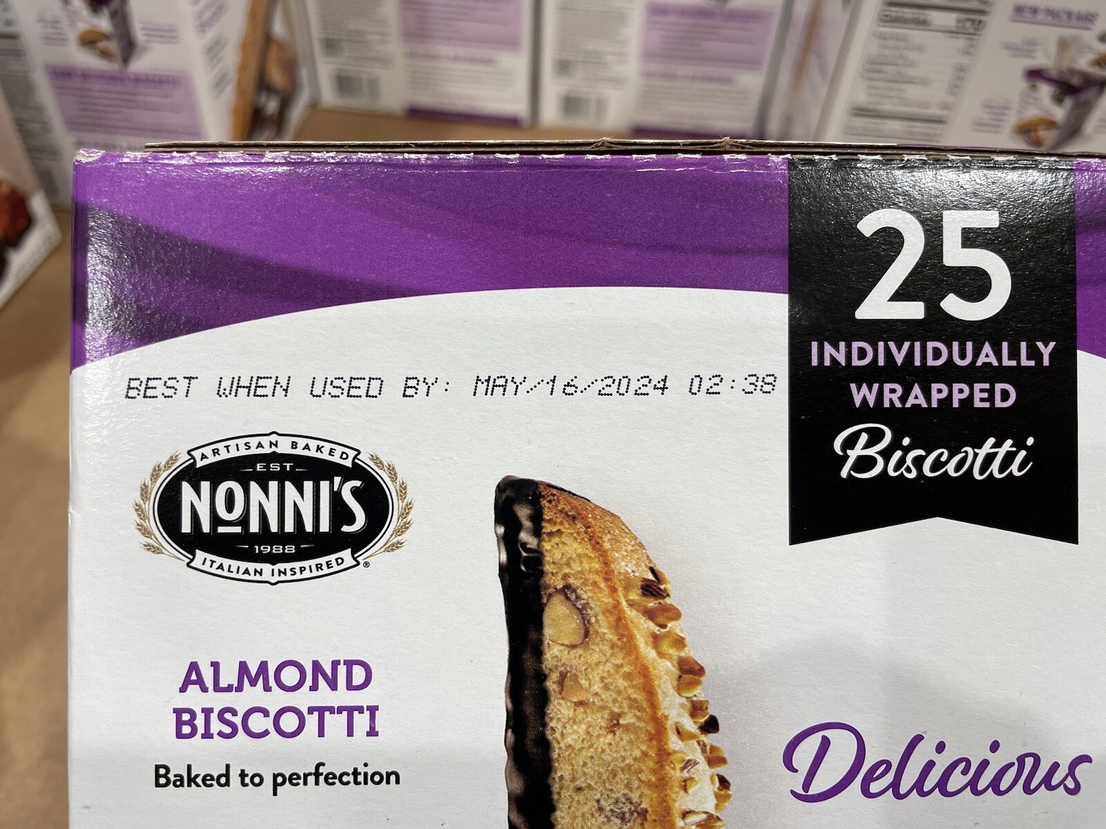 Nonni’s Biscotti Almond Dark Chocolate 25 Bars Cookie Biscuits Snacks