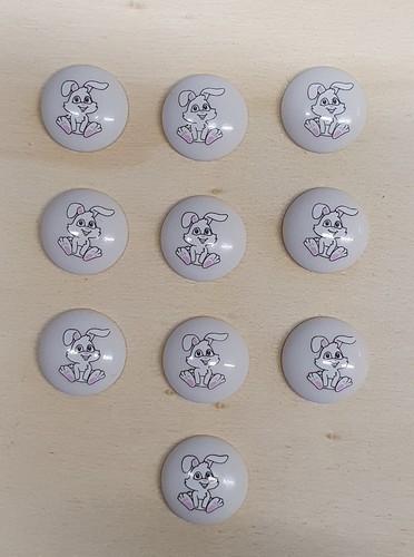 Round Childrens Printed Character Shank Buttons Bunny Rabbit Design 15mm - Picture 15 of 16