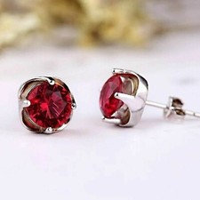 2Ct Round Lab Created Red Ruby Solitaire Men's Stud Earrings 14k white Gold Over