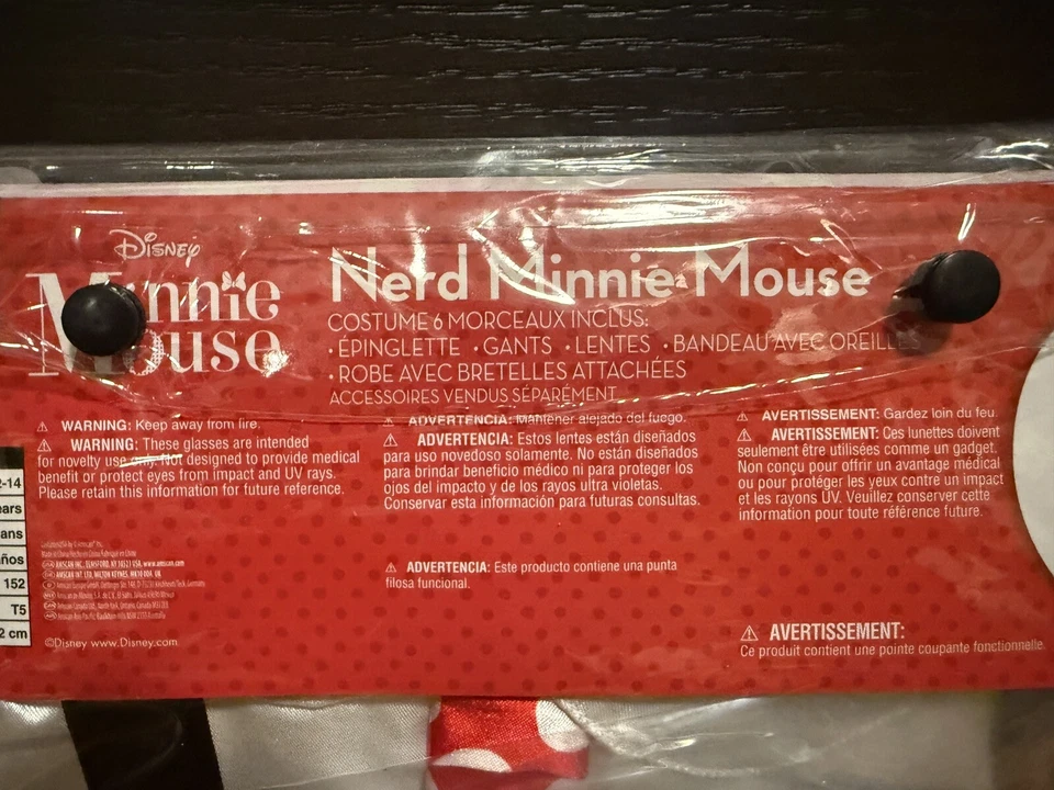 NIB Child's Halloween Costume Disney's MINNIE MOUSE Nerd Large (Size 12-14) - Image 4 of 4