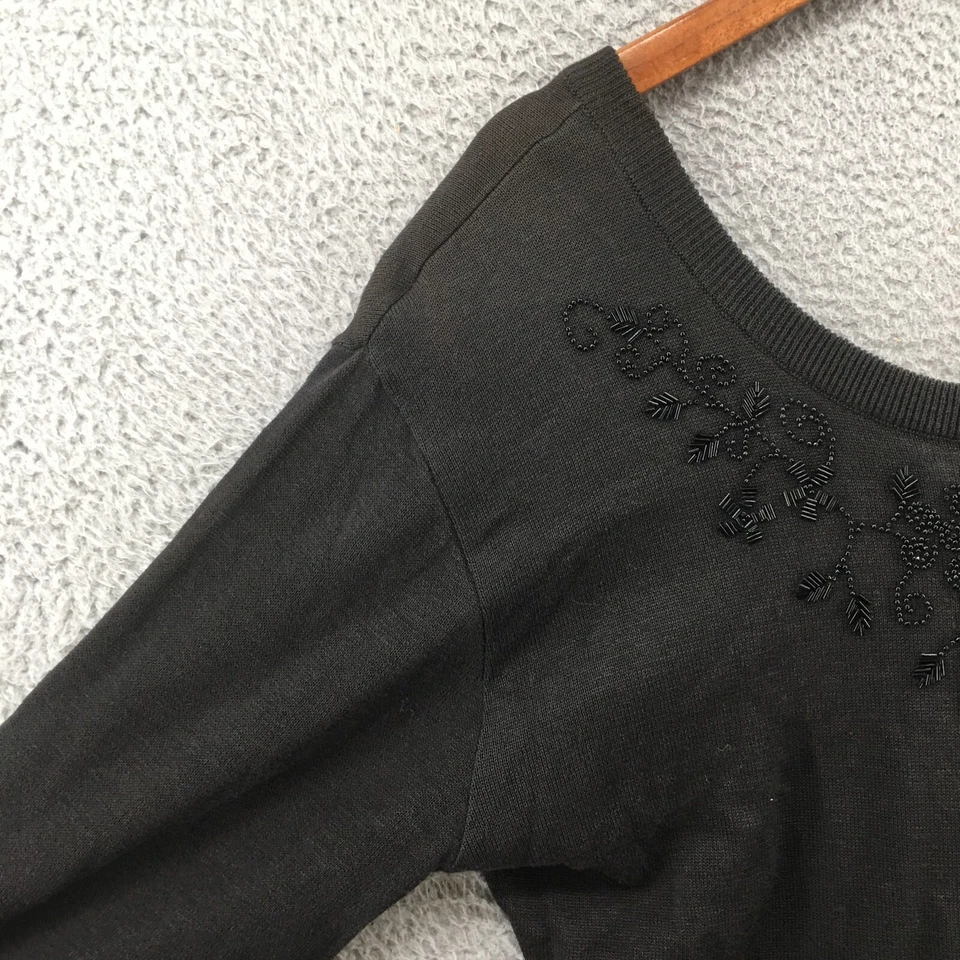 Nina Piccalino Sweater Dress Womens 10 Brown Cotton Blend Knit Beaded V-Neck - Image 3 of 4