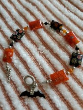 Halloween Bracelet Glass Black Bat
