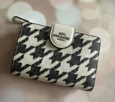 NWT Coach Medium Corner Zip Wallet With Houndstooth Print CJ680 | eBay