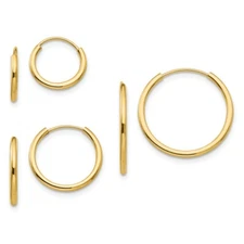 14K Yellow Gold Hollow 3 Pair Set Endless Hoop Earrings Madi K Childrens Jewelry