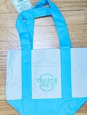 NEW! TRADER JOE'S 2025 MINI CANVAS TOTE BAG PASTEL BLUE NWT