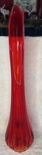 Large 28.5" Vintage Red Amberina Ribbed L.E. SMITH Swung Glass Vase