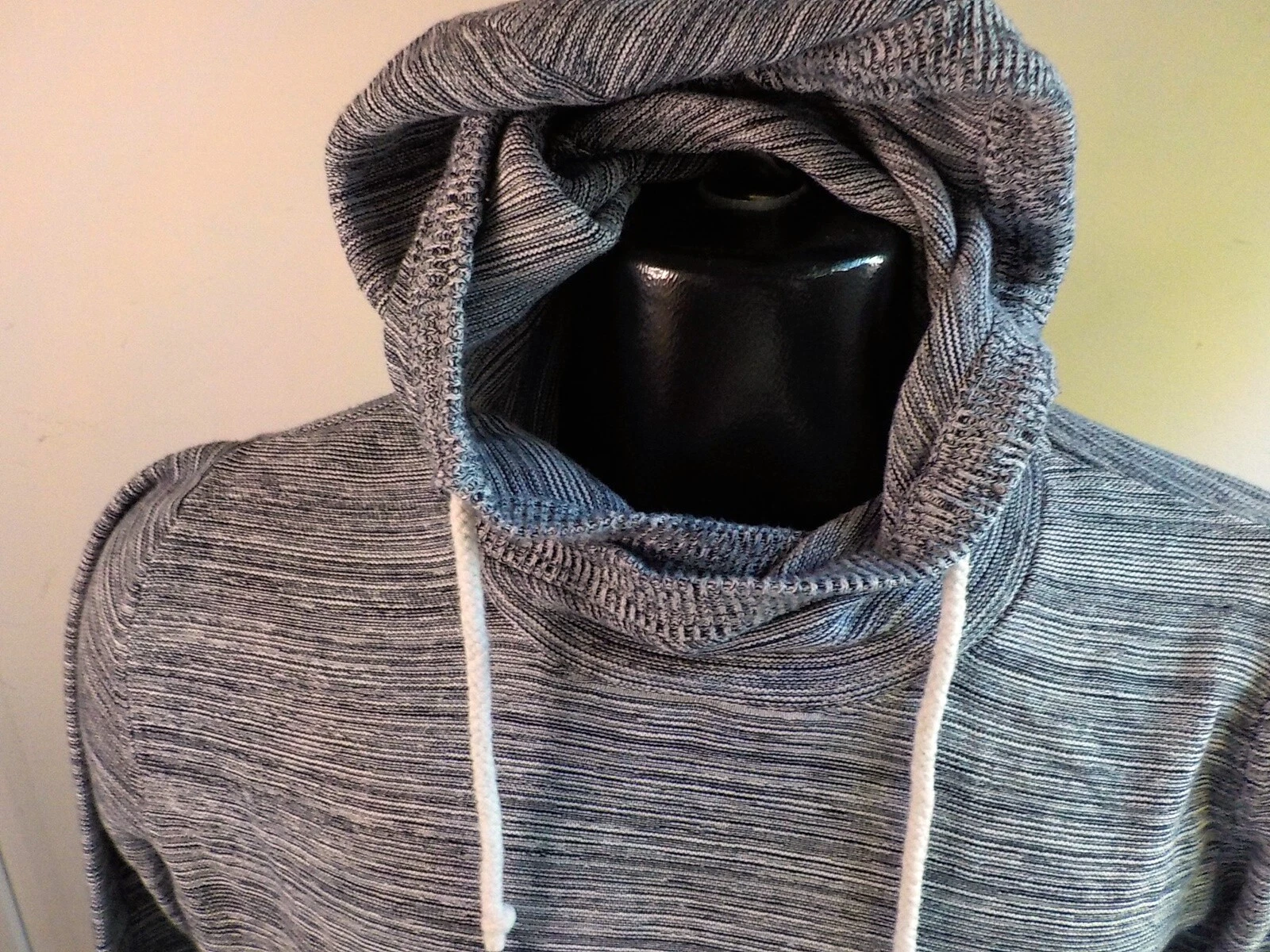 OFF WHITE EDC co Pullover Felpa con Cappuccio 2 Toni Tasca Canguro Cotone TG. LG Nero Avorio