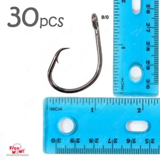 30pcs 8/0 Fish WOW! Fishing 4x strong Offset circle hook black nickel Beak Point