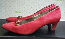 Vintage Made in Italy BANDOLINO Red Suede Classic Heels Size 10 Custom made