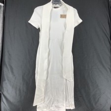 Prettylittlething Womens Slogan Sheath Dress White Stretch Ribbed Tie Waist 12