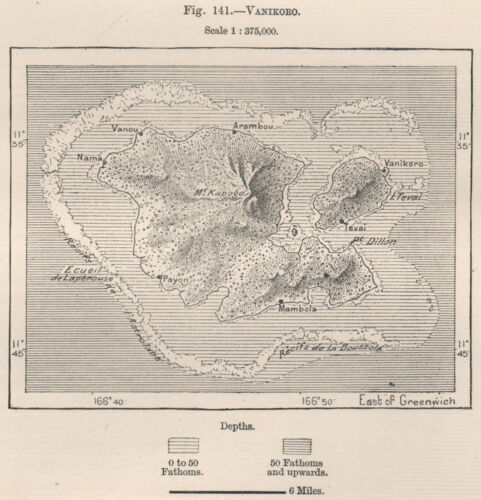 Vanikoro/Vanikolo. Îles Salomon. Mélanésie 1885 ancienne carte carte plan carte - Photo 1/2