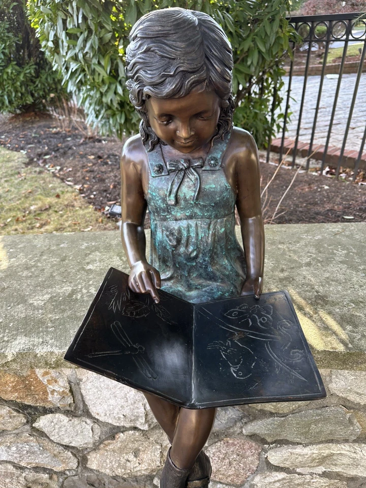 life size bronze statue Little Girl Reading A Book Indoor Outdoor Garden Rare - Image 4 of 4